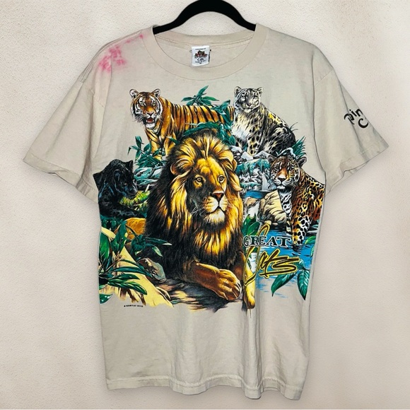 Vintage 90s Rainforest Cafe Great Cats Graphic Habitat Tee Lion Tiger Sz Medium - Picture 1 of 7